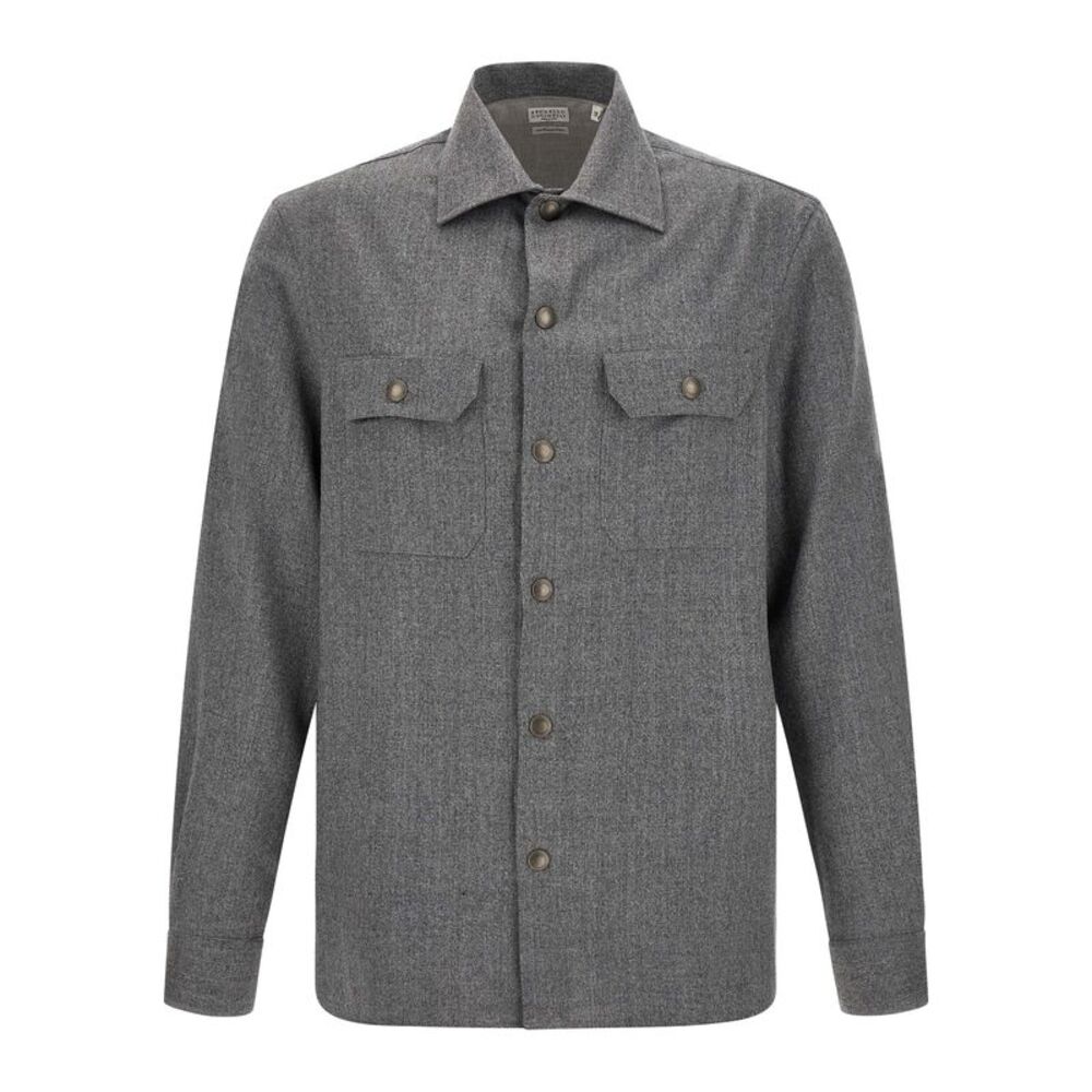 Brunello Cucinelli Gray Virgin Wool Men's Blouse
